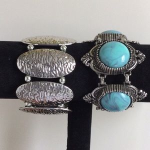 2 Chunky Silver Statement Bracelets